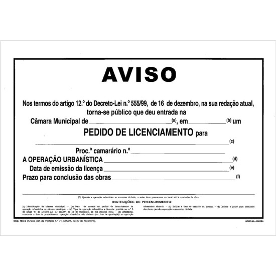 AVISOS DE OBRA EM PAPEL PLASTIFICADO
