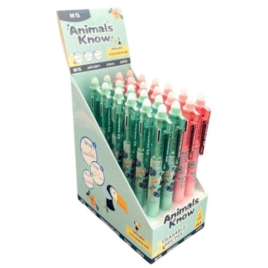 Esferográficas de gel apagáveis, 3 cores em 1, Animals Know M&G