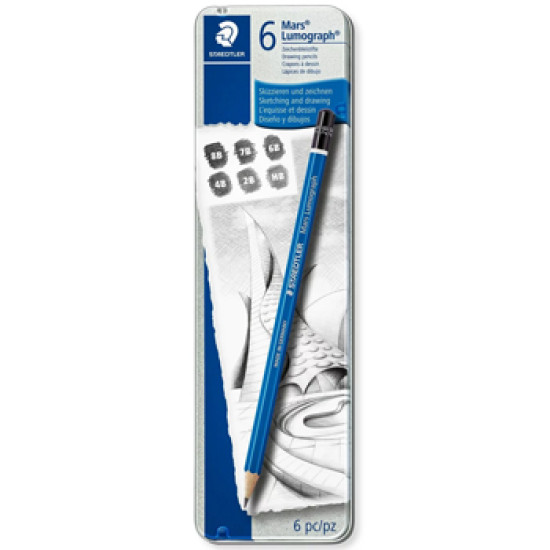 Caixa 6 Lápis Grafite Staedtler Lumograph 100-G6 6 Graduações  
