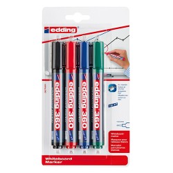 Blister 4 marcadores quadro branco edding 360 sortidos