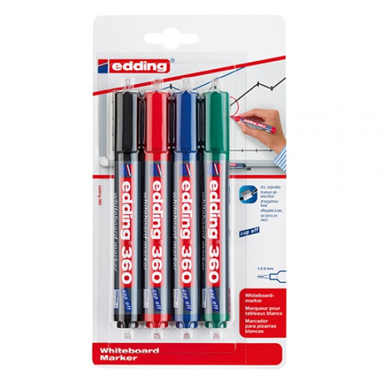 Blister 4 marcadores quadro branco edding 360 sortidos